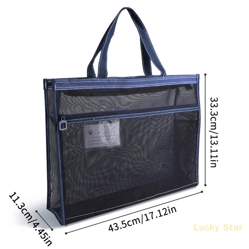 Bolsa grande de vinil de malha transparente com alça e zíper, armazenamento de pôster transparente de 17 x 13 x 4,4 polegadas, sacola A3