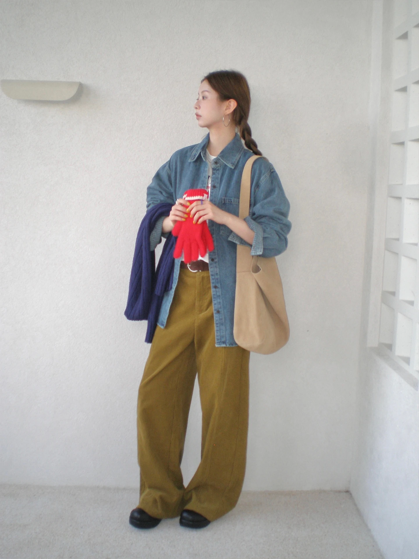 COK Winter Commute Sle Women's Denim Jaet with Inner Fine Plaid Loose Fit Long Sve Cotton Polyester Blend