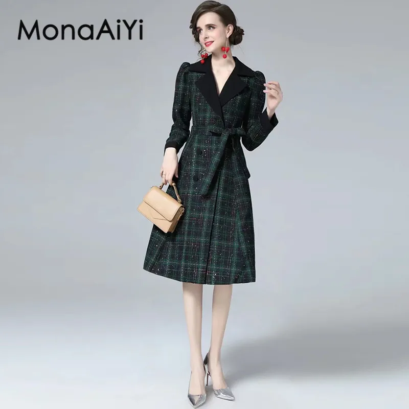 MonaAiYi Autumn Women's Dress Square-Neck Long Sleeved High Waist Lace-Up Sequins Design Elegant Gorgeous Dresses