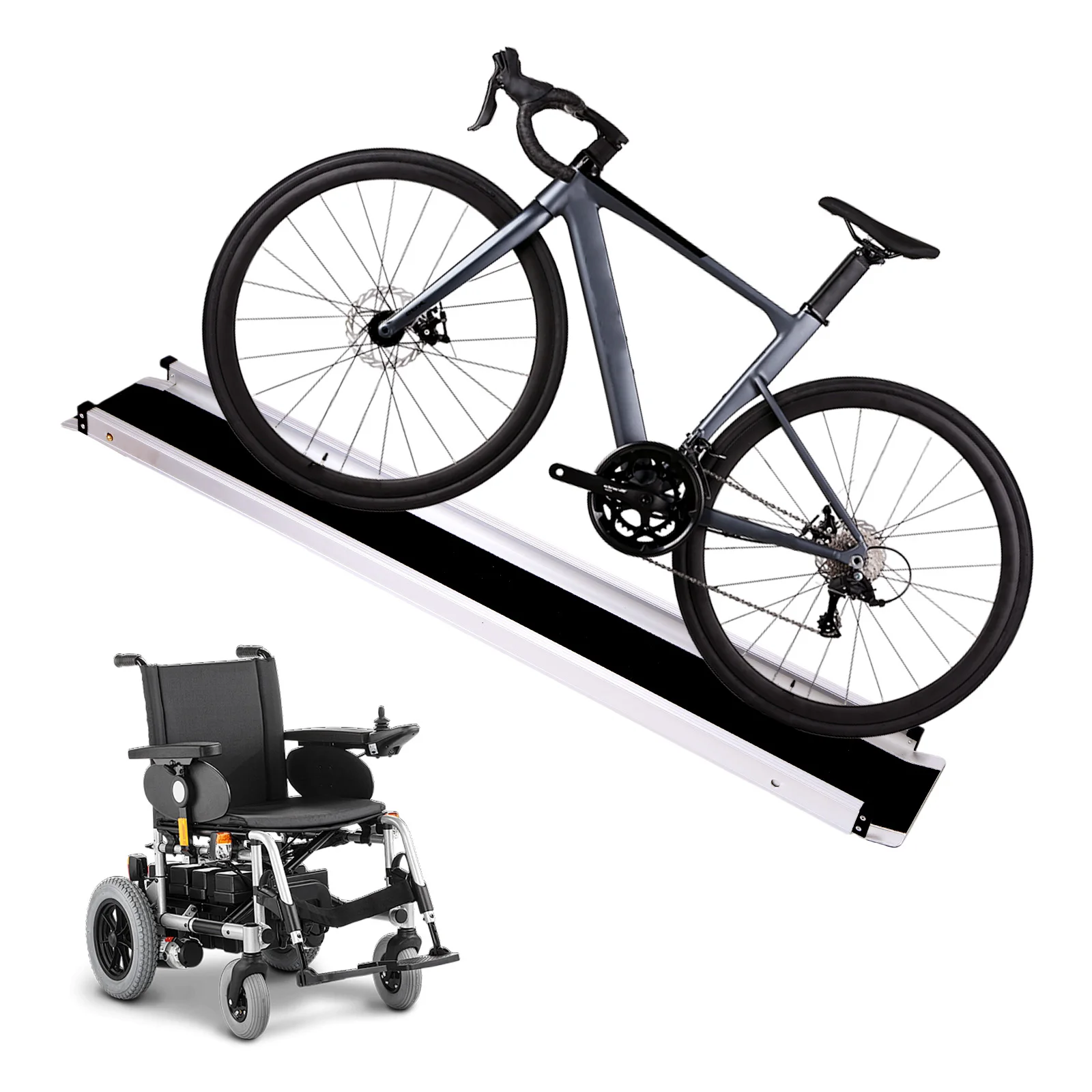 

8 Feet Adjustable Threshold Wheelchair Ramp Portable Folding Threshold Wheel Chair Ramp Non-Slip 661 LBS Capacity for Home Steps