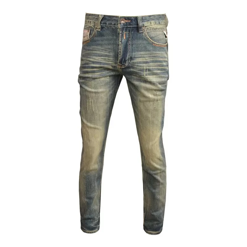 Fashion Designer Men Jeans Retro Washed Stretch Slim Fit Ripped Jeans Men High Quality Italian Style Vintage Denim Pants Hombre