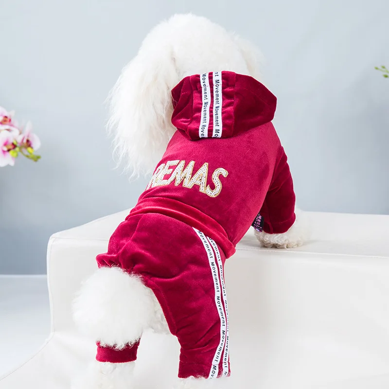 Luxury Velvet Dog Clothes,Dog Jumpsuit,Small Medium Dogs,Yorkie Puppy Costume,Hooded Coat,Tracksuit Overalls,Autumn,Winter