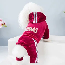 Luxury Velvet Dog Clothes,Dog Jumpsuit,Small Medium Dogs,Yorkie Puppy Costume,Hooded Coat,Tracksuit Overalls,Autumn,Winter