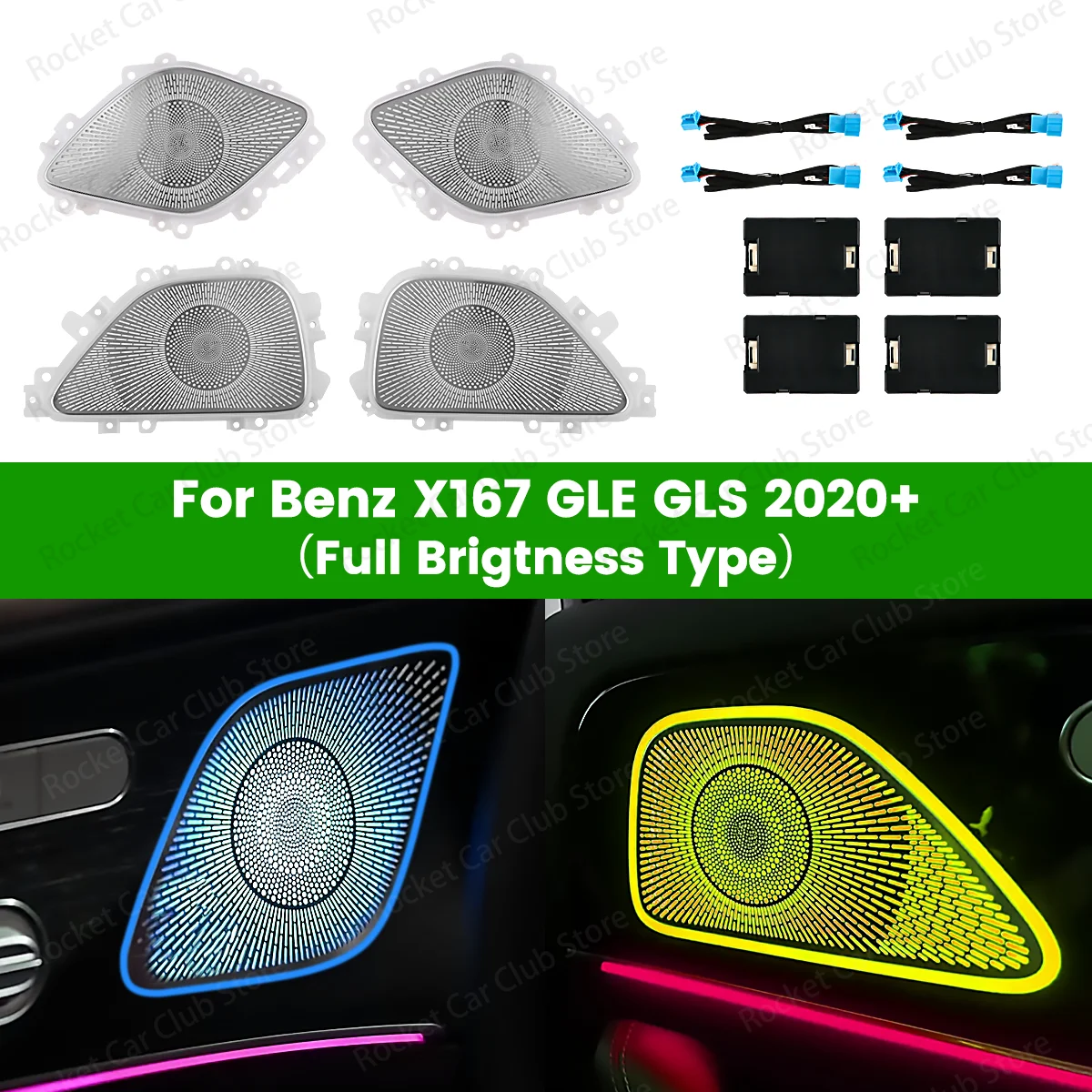 

LED Full Luminous Mid Tone Cover Speaker For Mercedes Benz GLE GLS AMG W167 Car Door Audio Cover Decorative Lamp Ambient Light