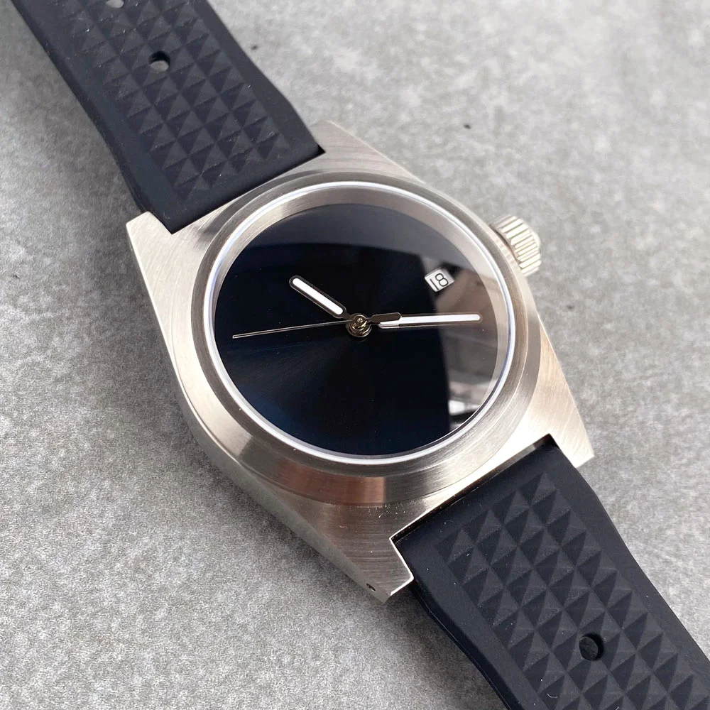 Reloj cuadrado para hombre con movimiento automático NH35/PT5000 de 38MM, esfera negra estéril sin marcadores, cristal de zafiro AR para buzo 20ATM