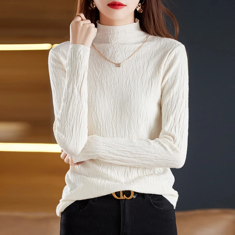 

Solid Color Half High Collar Sweaters Pullovers Women Tops Fashion 2024 New Autumn Winter Long Sleeve Slim Fit Clothes 28645