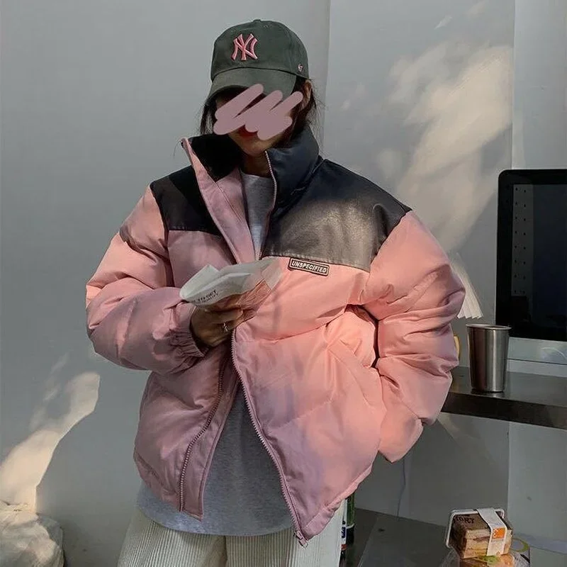 2021 Winter Women Warm Thicken Outerwear Loose Parkas Coat Fashion Color Matching Cotton Windbreaker Jacket New Zip Coats Korean