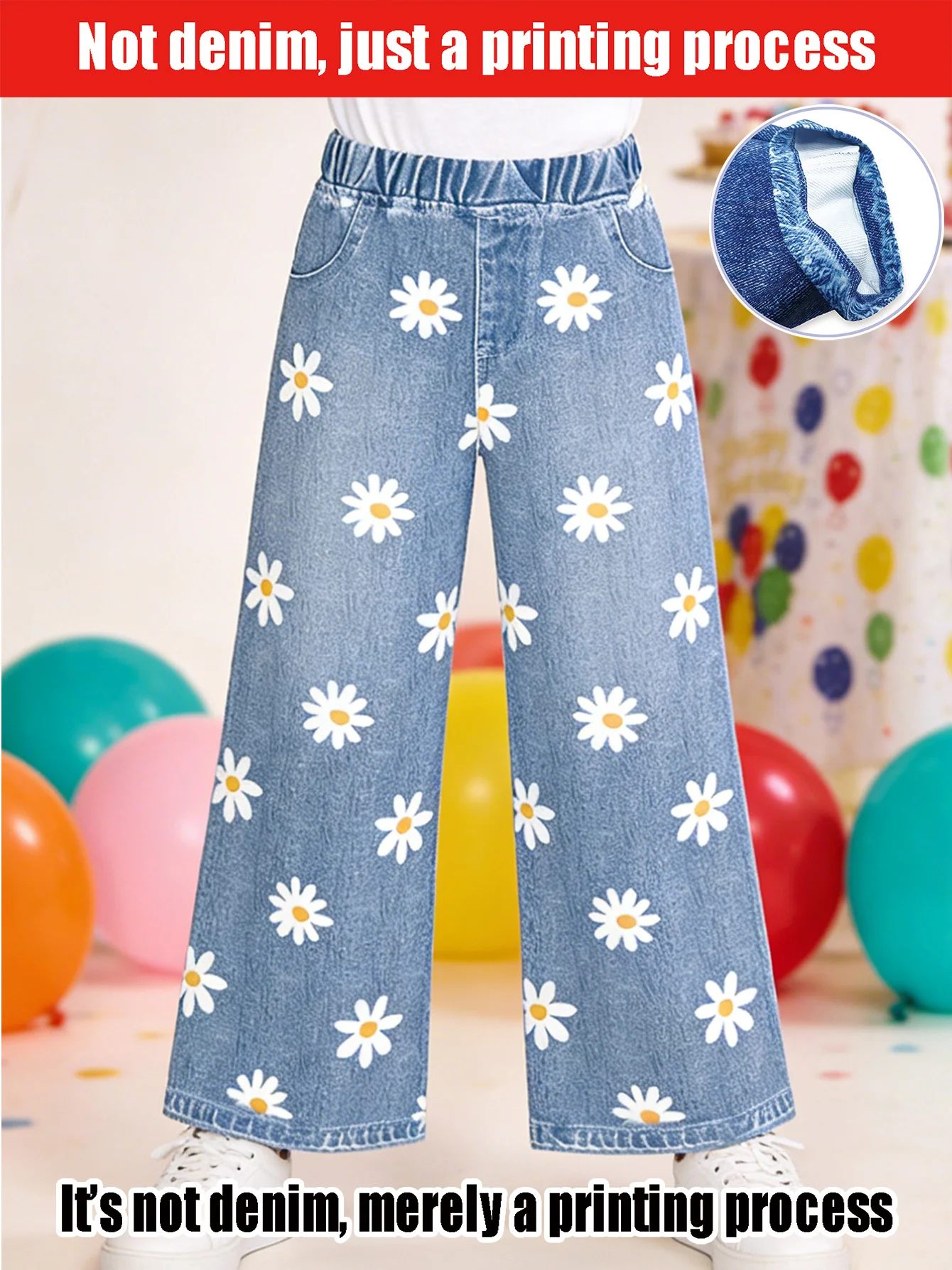 

Светло-голубые широкие брюки с имитацией ромашки, 2026 г.