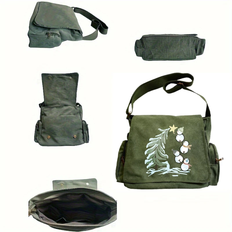 クリスマス レディース ショルダーバッグ キャンバス メッセンジャーバッグ 大容量 雪だるまプリント レディース クロスボディバッグ