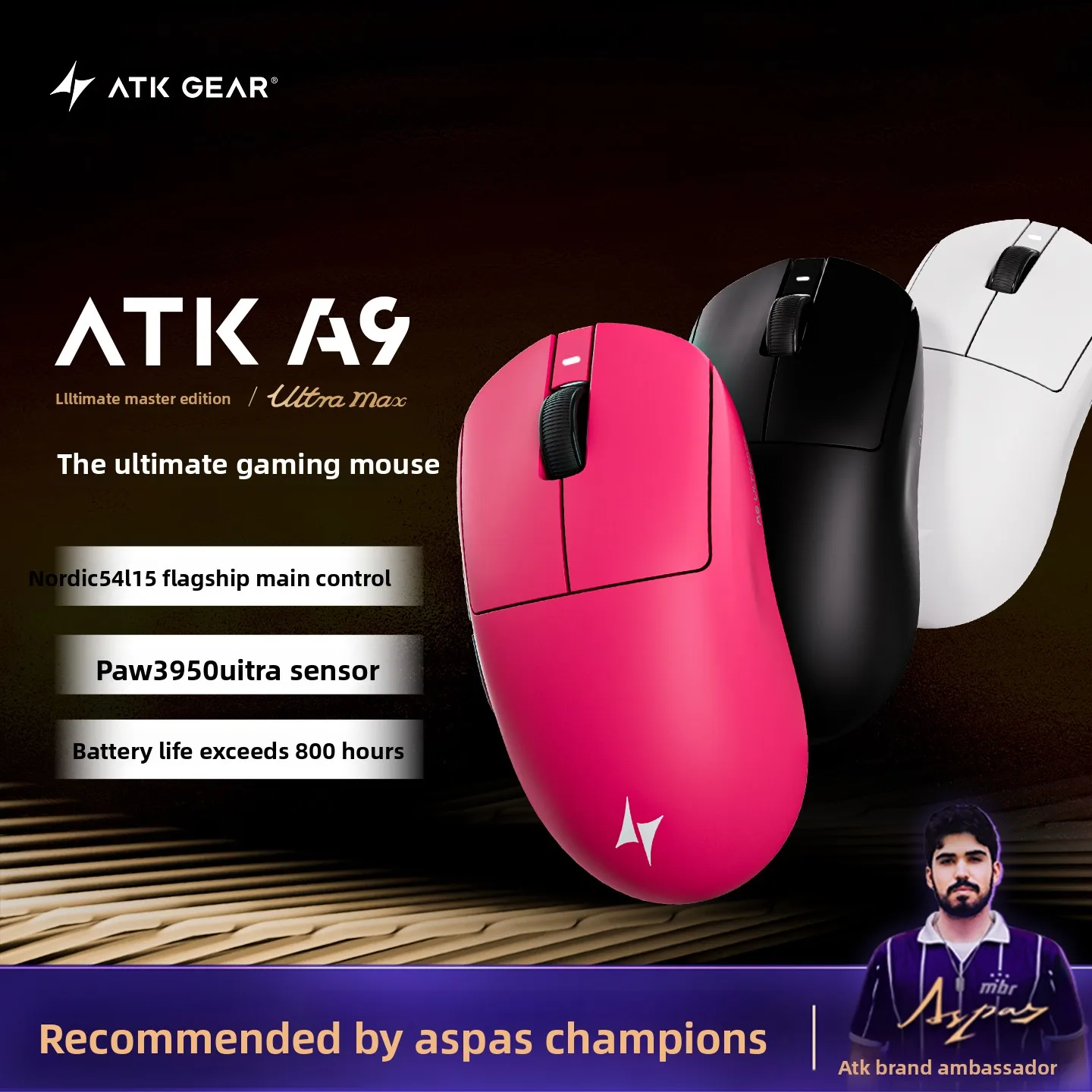 

ATK Dragonfly A9 Master Edition Ultimate Ergonomic Gaming E-Sport Wireless Mouse Fearless Contract Defeat High Agility and Speed