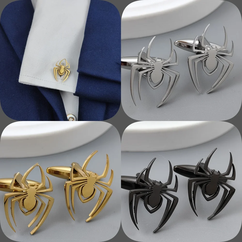 Halloween spider gold-plated cufflinks, French shirt cuff accessories, black stainless steel suit dressing, formal matching