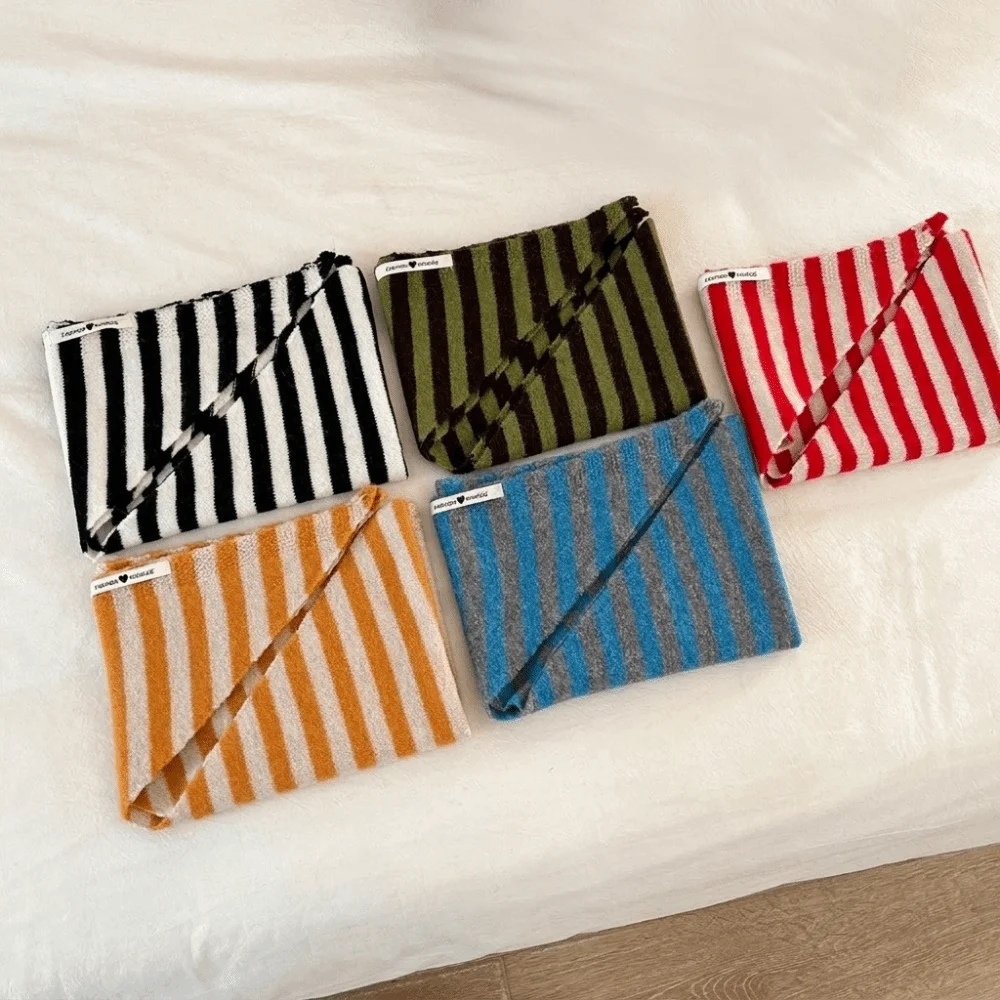 Fashion Solid Color Knitted Triangle Scarf Striped Triangle Cross Scarves Wool Shawl False Collar Women