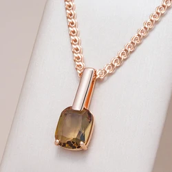 Kinel Hot Square Brown Natural Zircon Pendant Necklace for Women Fashion 585 Rose Gold Color High Quality Bride Wedding Jewelry