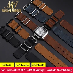 Vintage Cowhide Strap for Casio Small Square Bracelet AE-1200 AE1200AE-1300/F-108/W-216H A159 A158 A168 F91 Watchband 18mm
