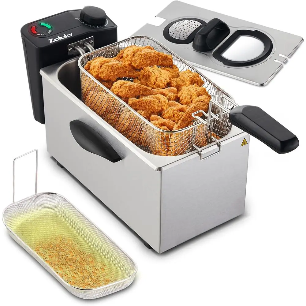 

3.7-Qt Deep Fryer, 1500W Stainless Steel with Viewing Window & Odor Filter, Adjustable Temperature Control, Removable Oil Filtra