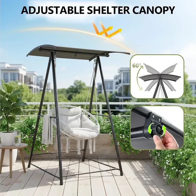 660LBS Hammock Chair Stand with Canopy Heavy Duty Hanging Chair Stand Reinforced Steel Multi-Use Swing Stand for Indoor
