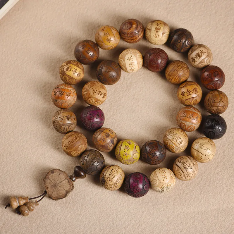 2026 Rosenholz-Armband mit geschnitzten Multi-Schatzperlen, Pixiu-Muster, Holz-Gebetsarmband, mehrfarbig, kulturelle Handgeschenke