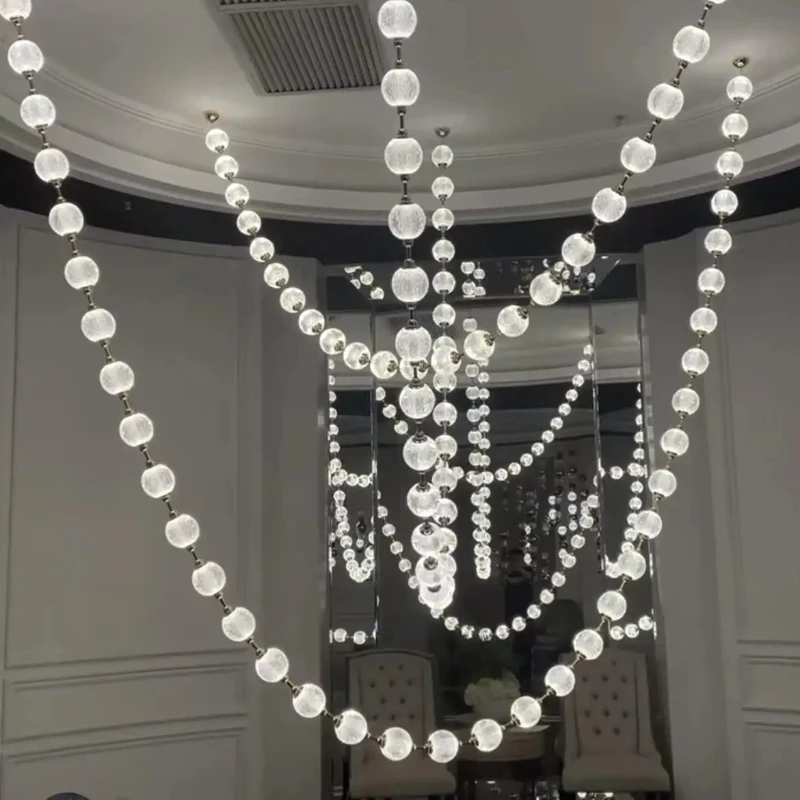 

Modern Pearl Necklace Design LED Dimmable Chandelier Balls Staircase Long Suspension Luminaire Lampen for Living Room Fixture