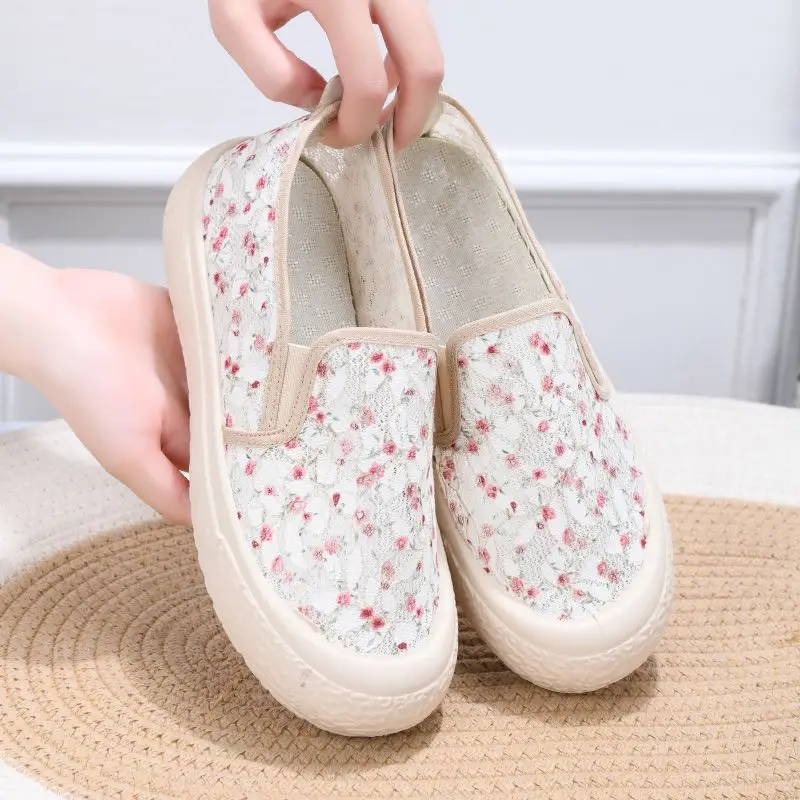 Sommer Neue Damen Schnür-Mesh-Schuhe Atmungsaktive Freizeitschuhe Weiche Rutschfeste Leichte Schuhe mit Dicker Sohle