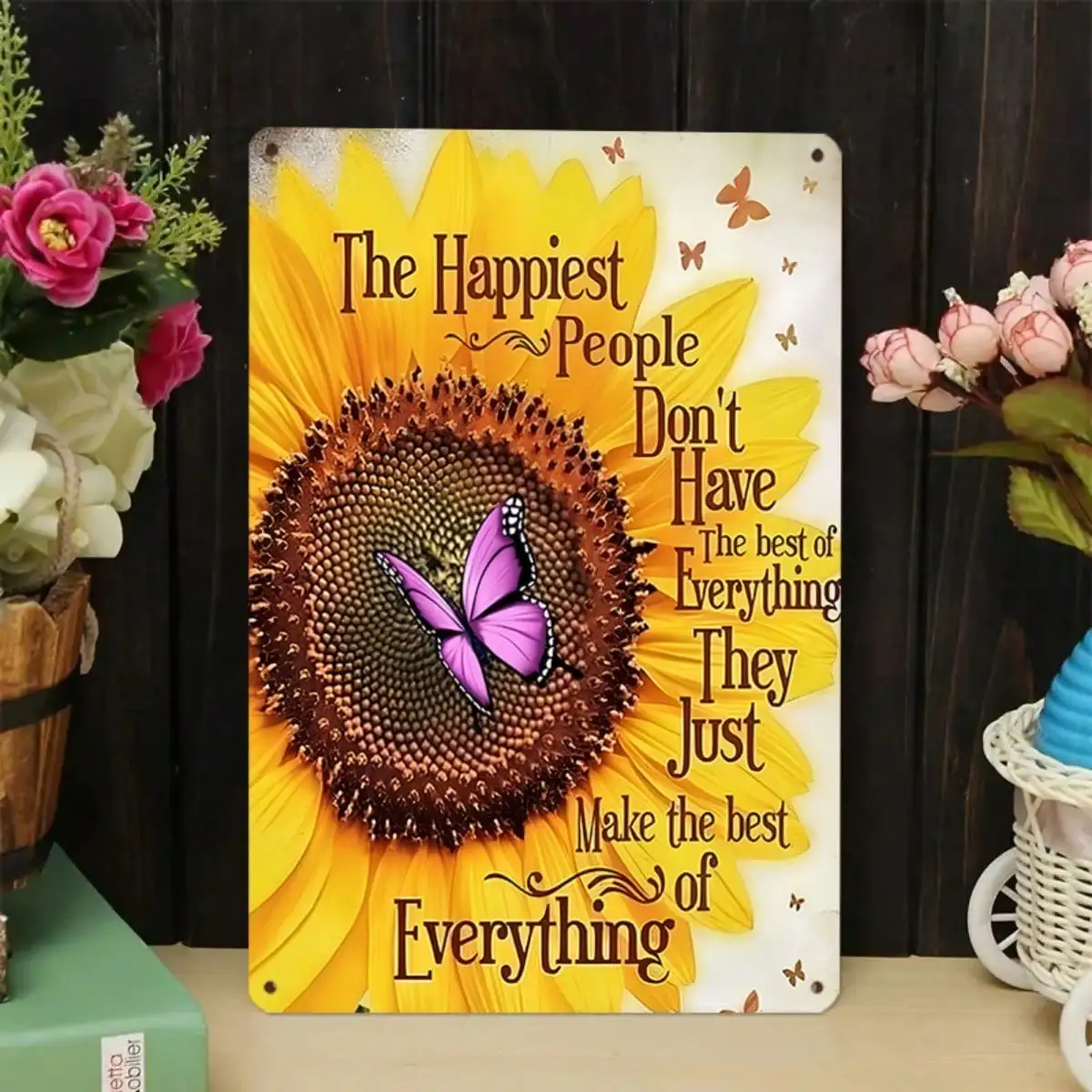 

1PC Tin Sunflower Metal Sign Inspirational Wall Art Positive Text Decor for Home Office Space Gift Aluminum Decor