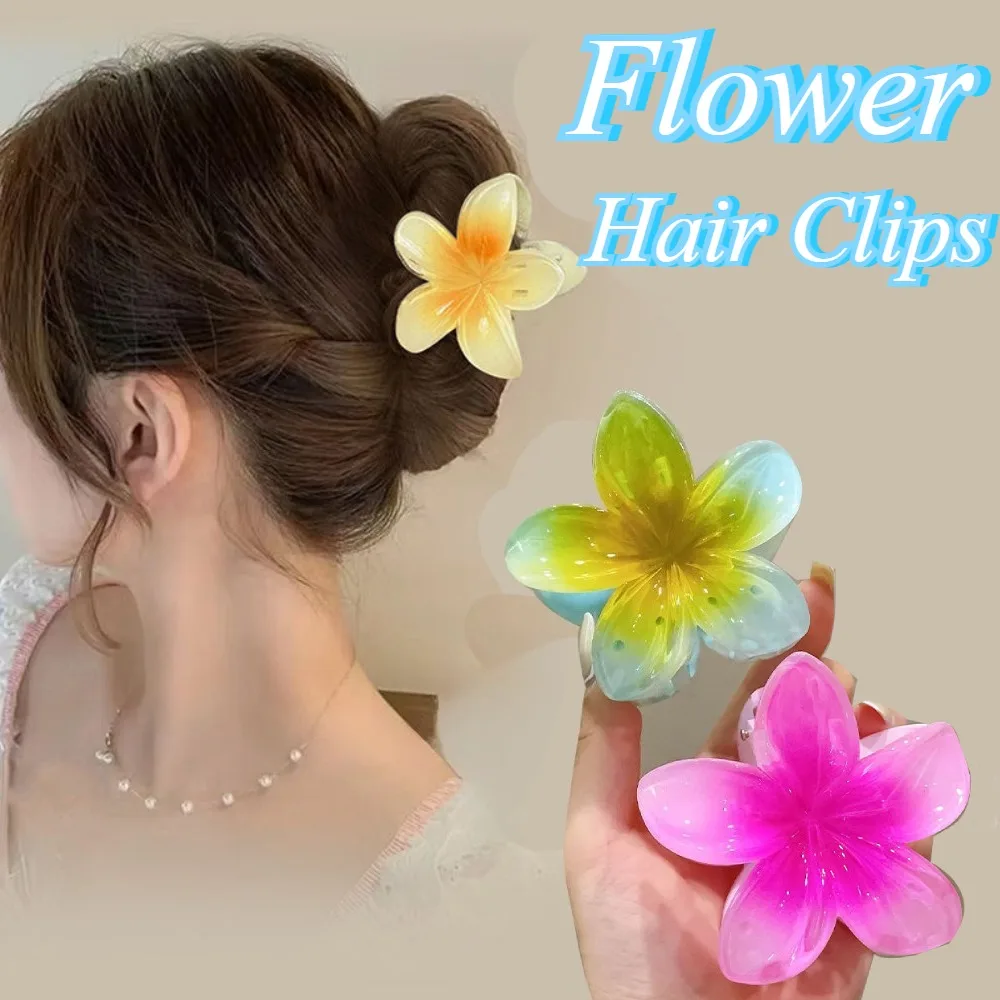 

Fashion Women Flower Hair Claws Hawaiian Gradient Hair Clips Shark Hairpins Vacation Beach Style Hairpins Girls Hair Accessories