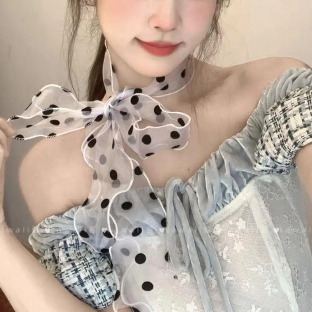 

Printed Thin Scarf Headband Classic Lace Mesh Polka Dot Scarf Lightweight Sweet Neckerchief Korean Headband For Women Headscarf