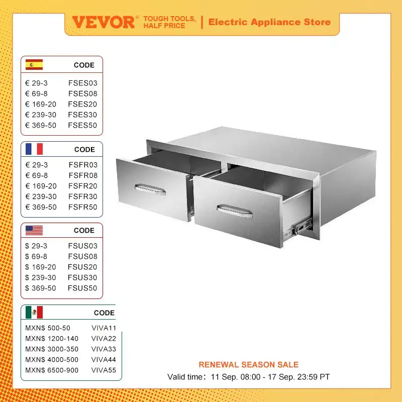 VEVOR Stainless Steel Kitchen Locker Flush Mount Multiple Access Drawer with Food-grade Handle Patio Grill Station BBQ Island