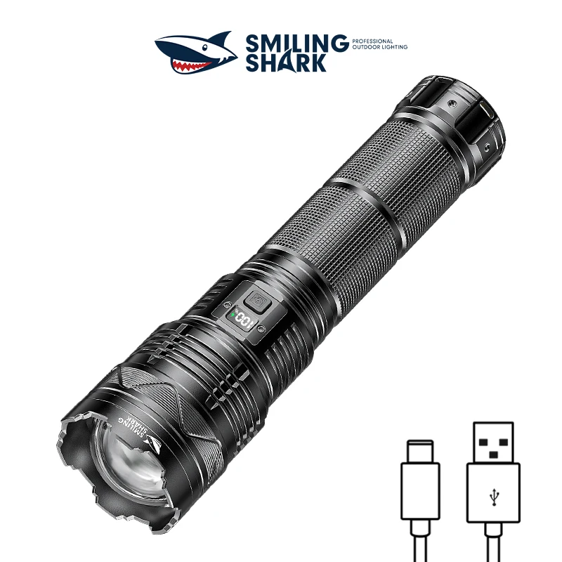 1pcs SMILINGSHARK SD5991 High Brightness Flashlight, Rechargeable Zoomable Torch, for Camping, Hiking, Outdoor Adventures！