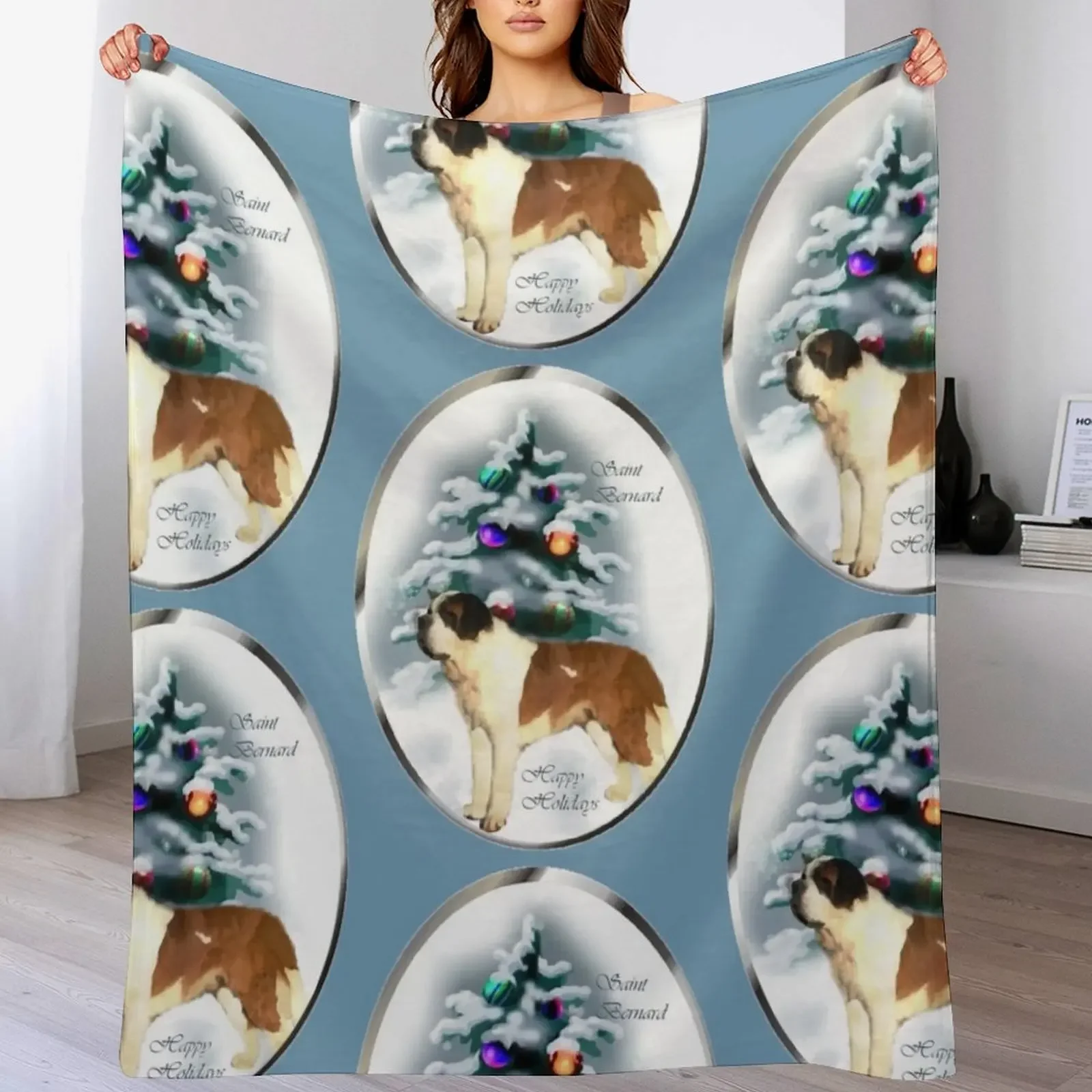 

Saint Bernard Christmas Gifts Throw Blanket Shaggy Furry Soft Blanket for Bedroom Living Room
