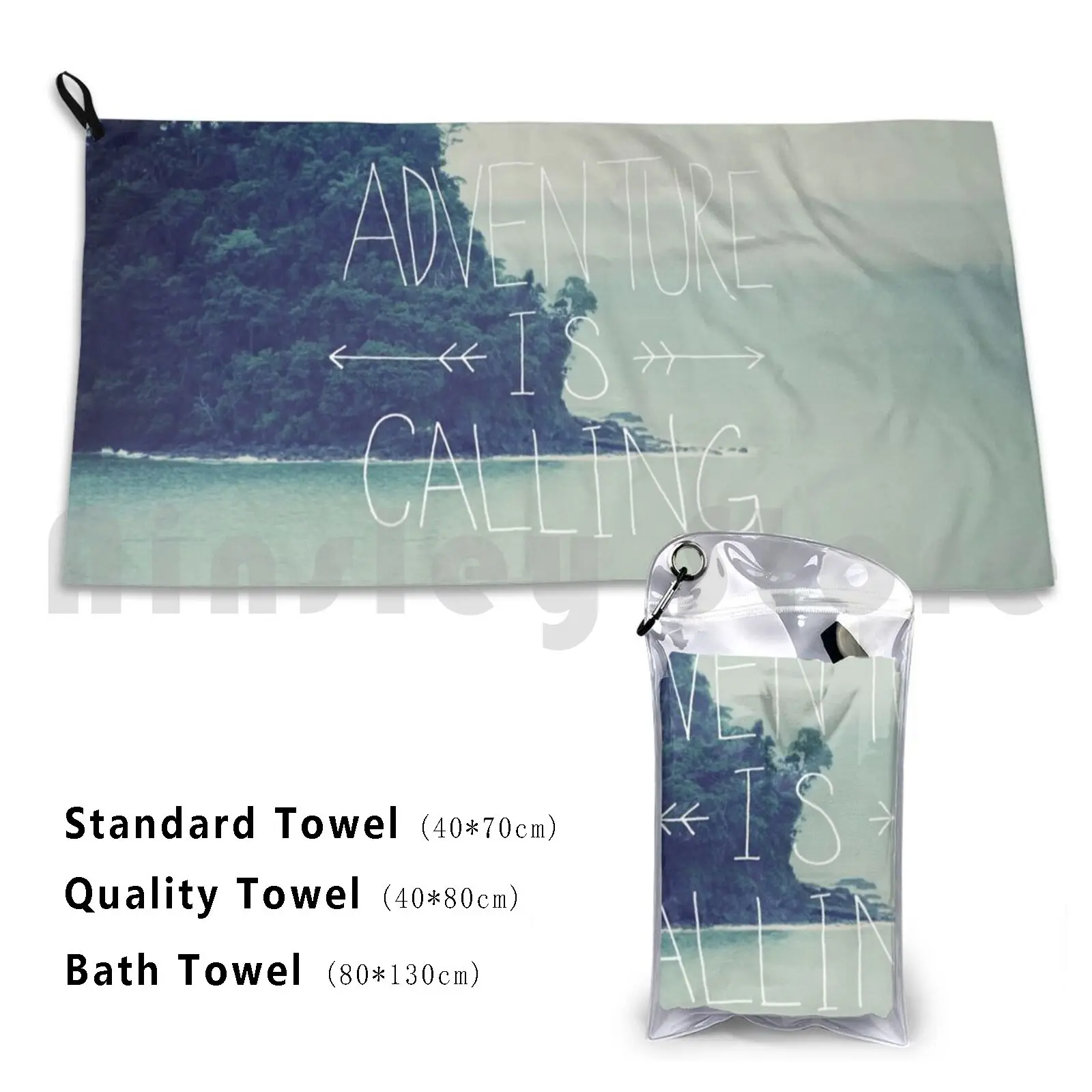 Adventure Island Beach Towel Quick Dry Quality Towel Adventure Wanderlust Nature Explore Typography Lettering Island