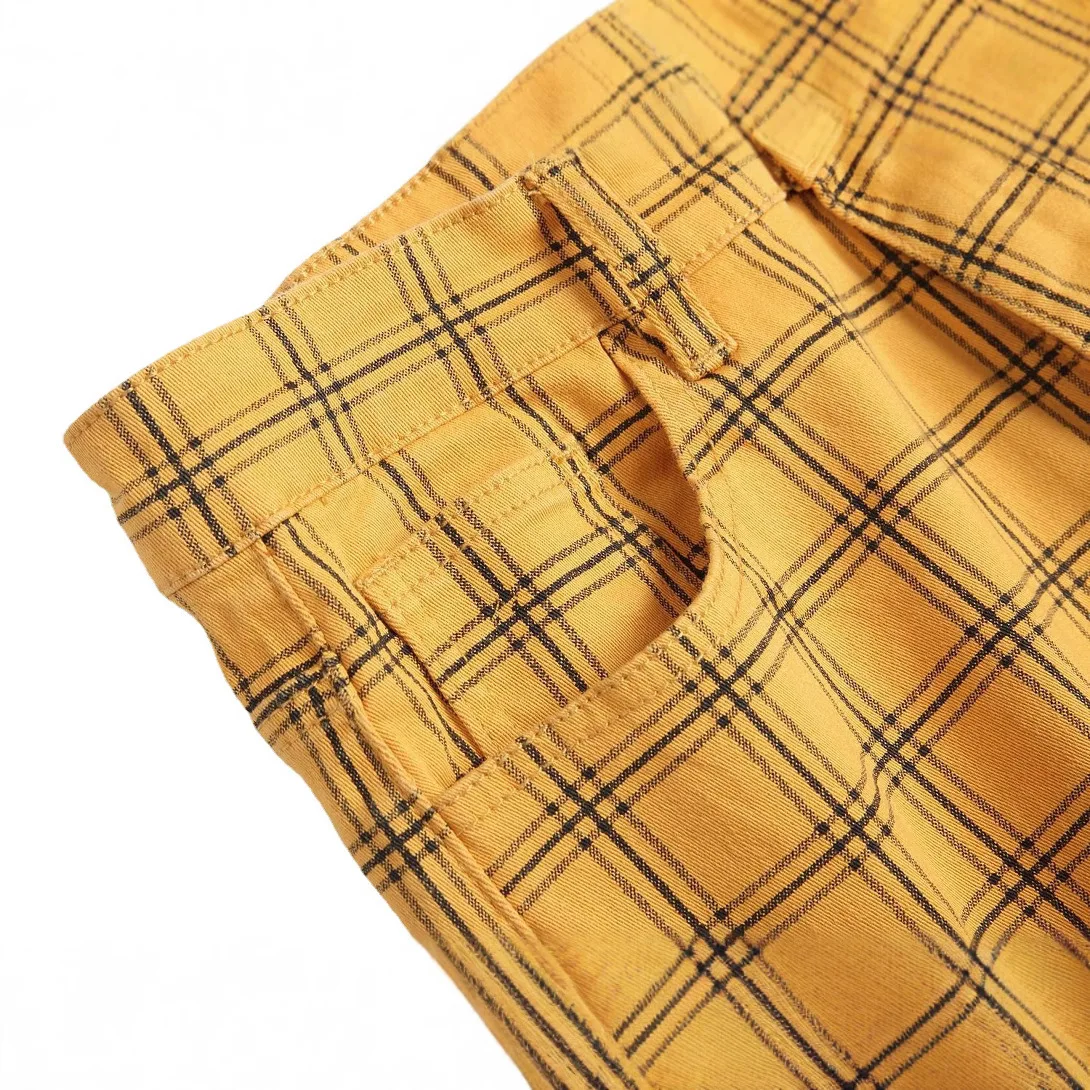 2026 남성용 레트로 옐로우 체크 청바지