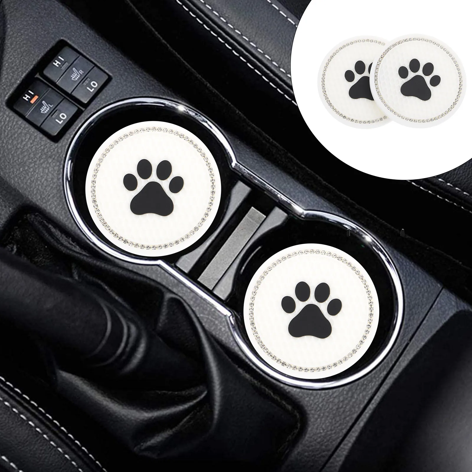 2Pcs Cat Paw Non-Slip Car Coasters High Temperature Resistant Vehicle Cup Holders Diamond Pattern Auto Cup Mats Dust Proof