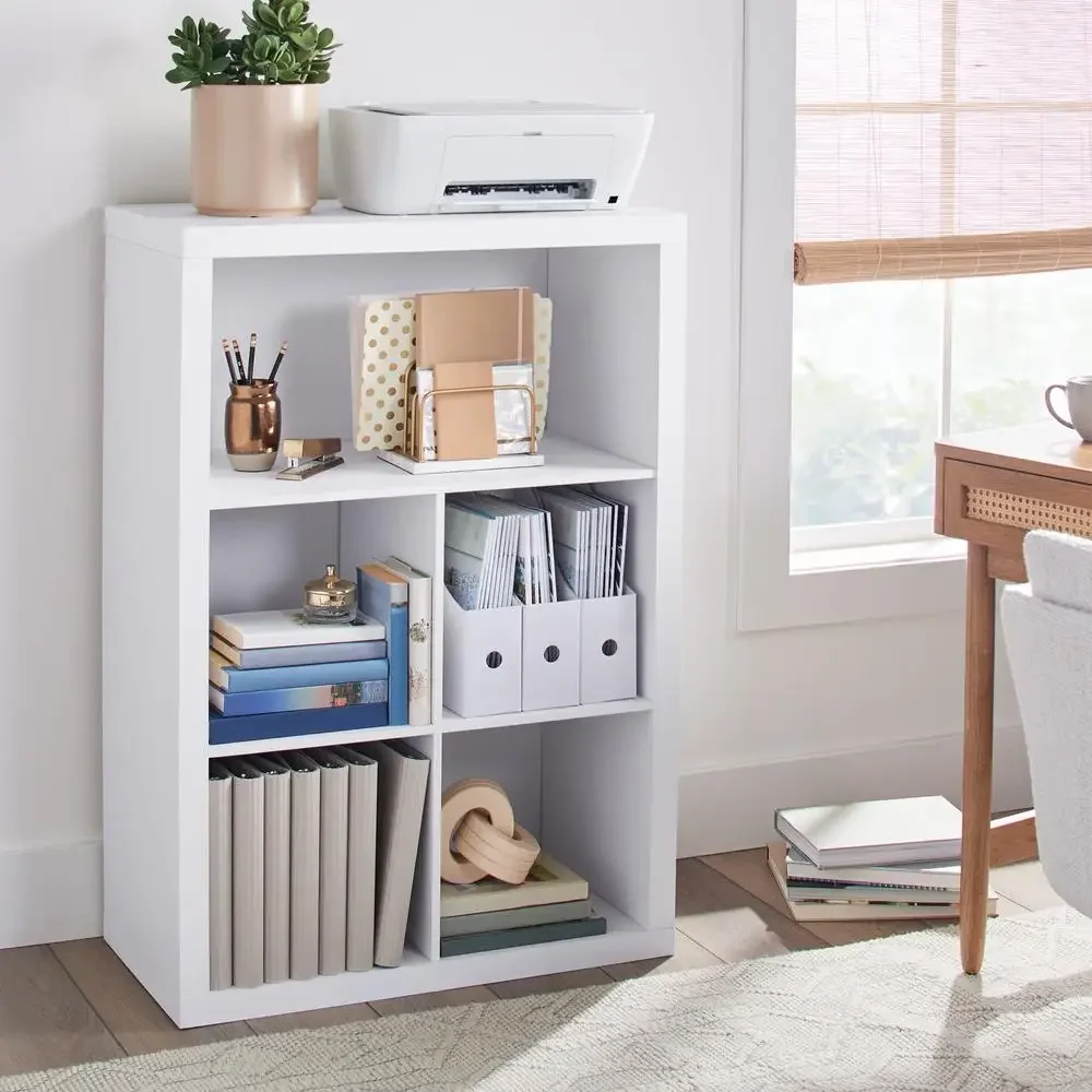 4-Cube Organizer with Display Shelf White Texture Finish Furniture Storage Solution Versatile Vertical Horizontal Unit Display image 2