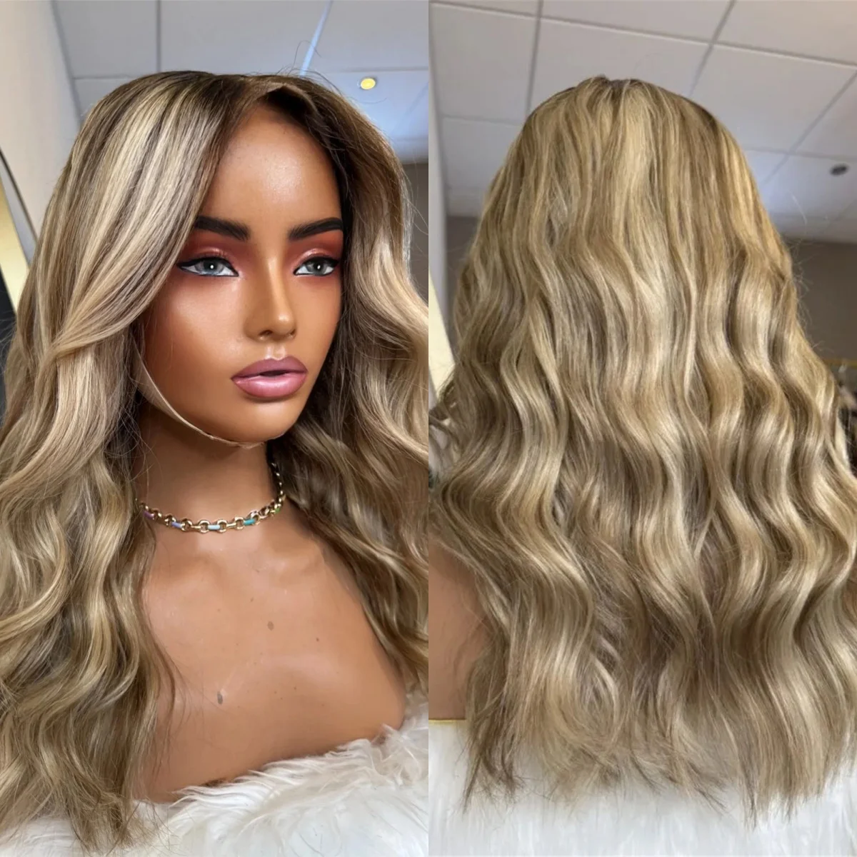 

18-дюймовый парик из синтетических волос цвета пепельного балаяжа с кружевной основой, реалистичный, без клея, с естественной линией роста волос, для белых и чернокожих женщин, с глубокими свободными волнами, на каждый день