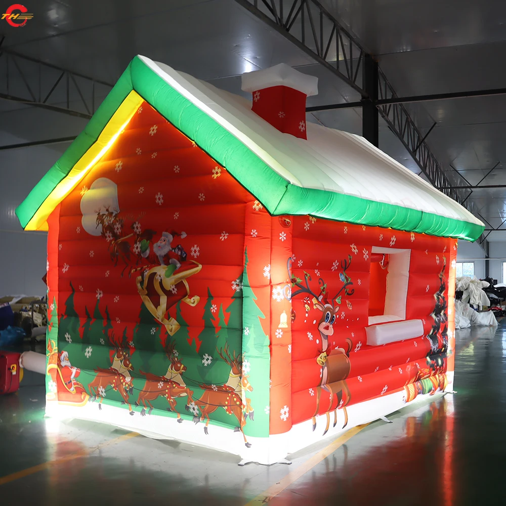 Fast Shipping 13*10ft Lighting Inflatable Christmas House Xmas Outdoor Decoration Inflatable Santa Grotto for Sale