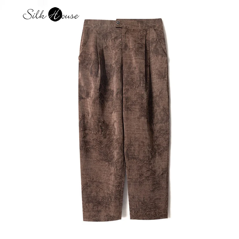 

Coffee Bottom Texture Fashionable and Versatile New 100% Natural Mulberry Silk Jacquard Retro Temperament Casual Pants
