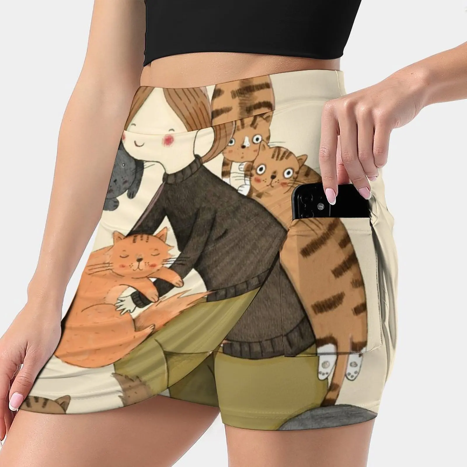 Cat Love Women's skirt With Hide Pocket Tennis Skirt Golf Skirts Badminton Skirts Running skirts Cat Pet Cat Friends Cat Mum