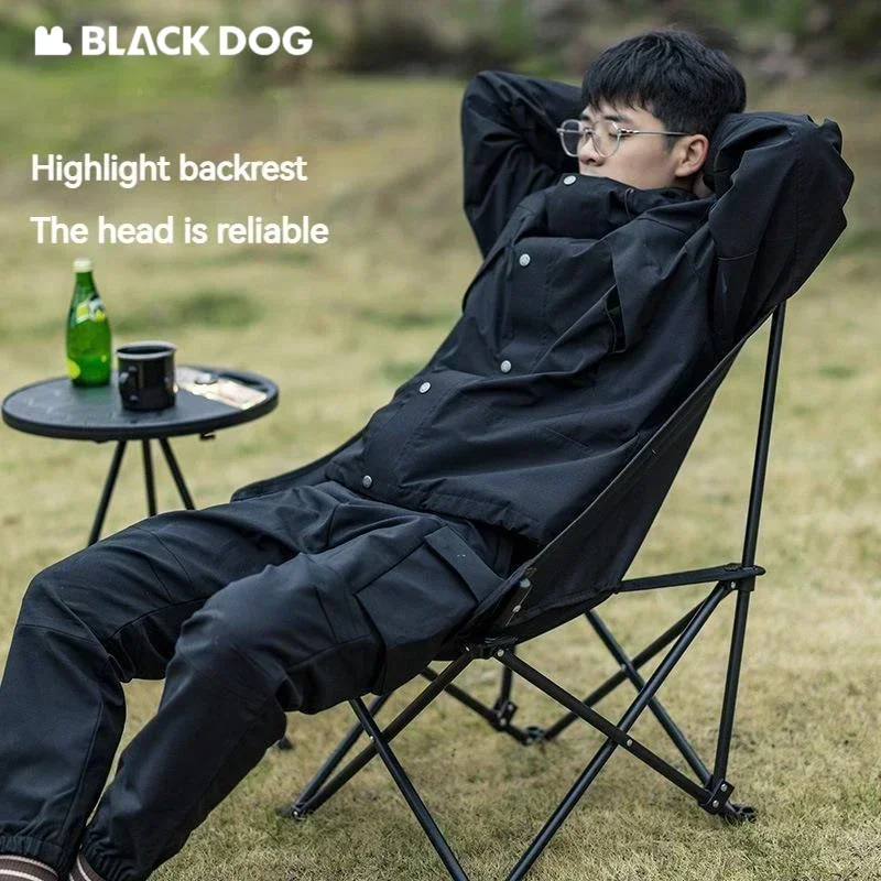 Black Dog Folding Camping Chair Ultralight Outdoor Sleeping Chair Relax Portable Wide Moon Event Fishing Folding Beach Mountain