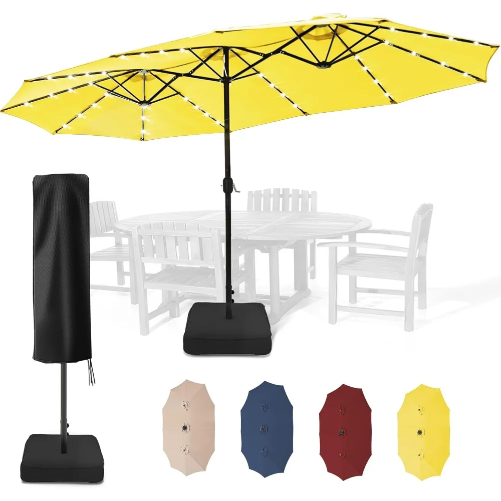 

XMSJ Outdoor 40LED 15ft Large Patio Umbrellas With Base Included And Umbrella Cover, Outdoor Double-Sided Umbrella With