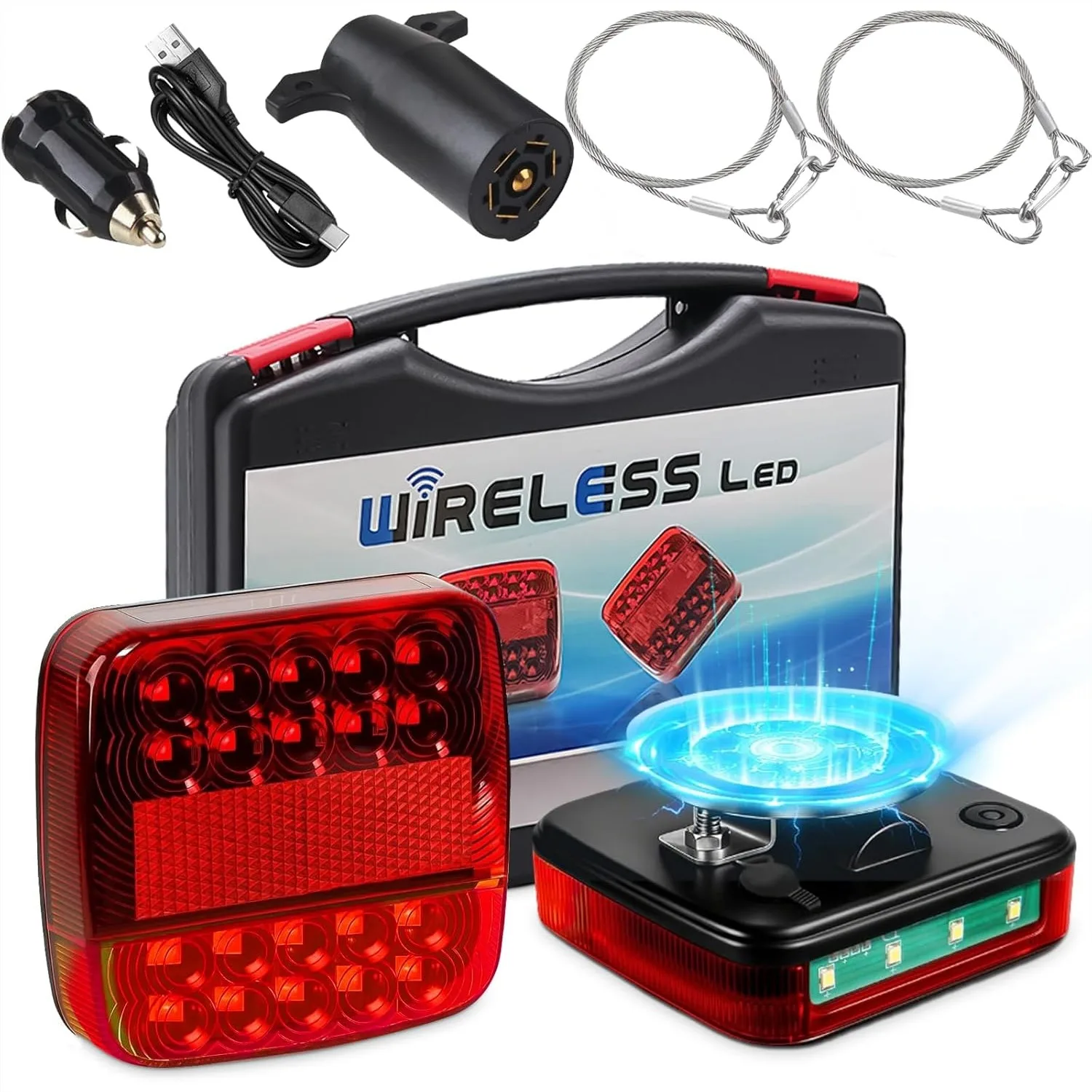 

Wireless Trailer Lights Magnetic, Upgrade Rechargeable LED Kit, 10H Battery, 100FT Signal for Towing Truck Camper RV Boat