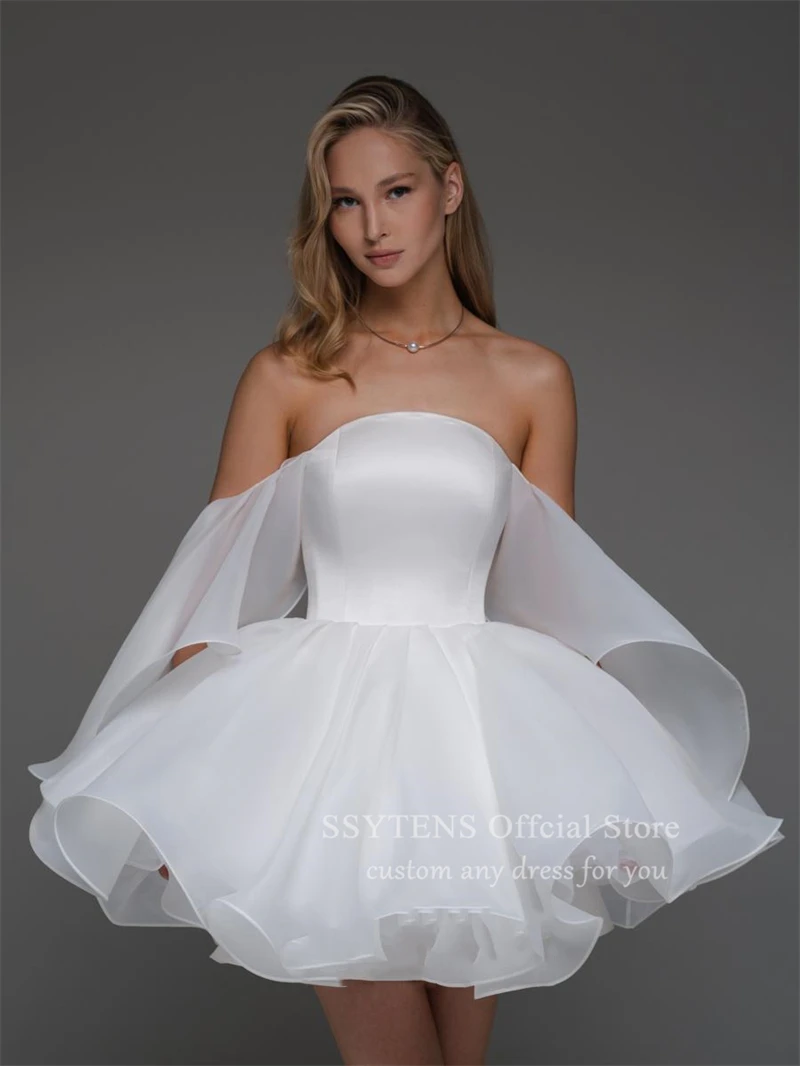 Elegant Solid Wedding Dresses Off Shoulder Chiffon Angel Sleeves Short Bridal Gowns Backless Mini Strapless Bride Dress 2025