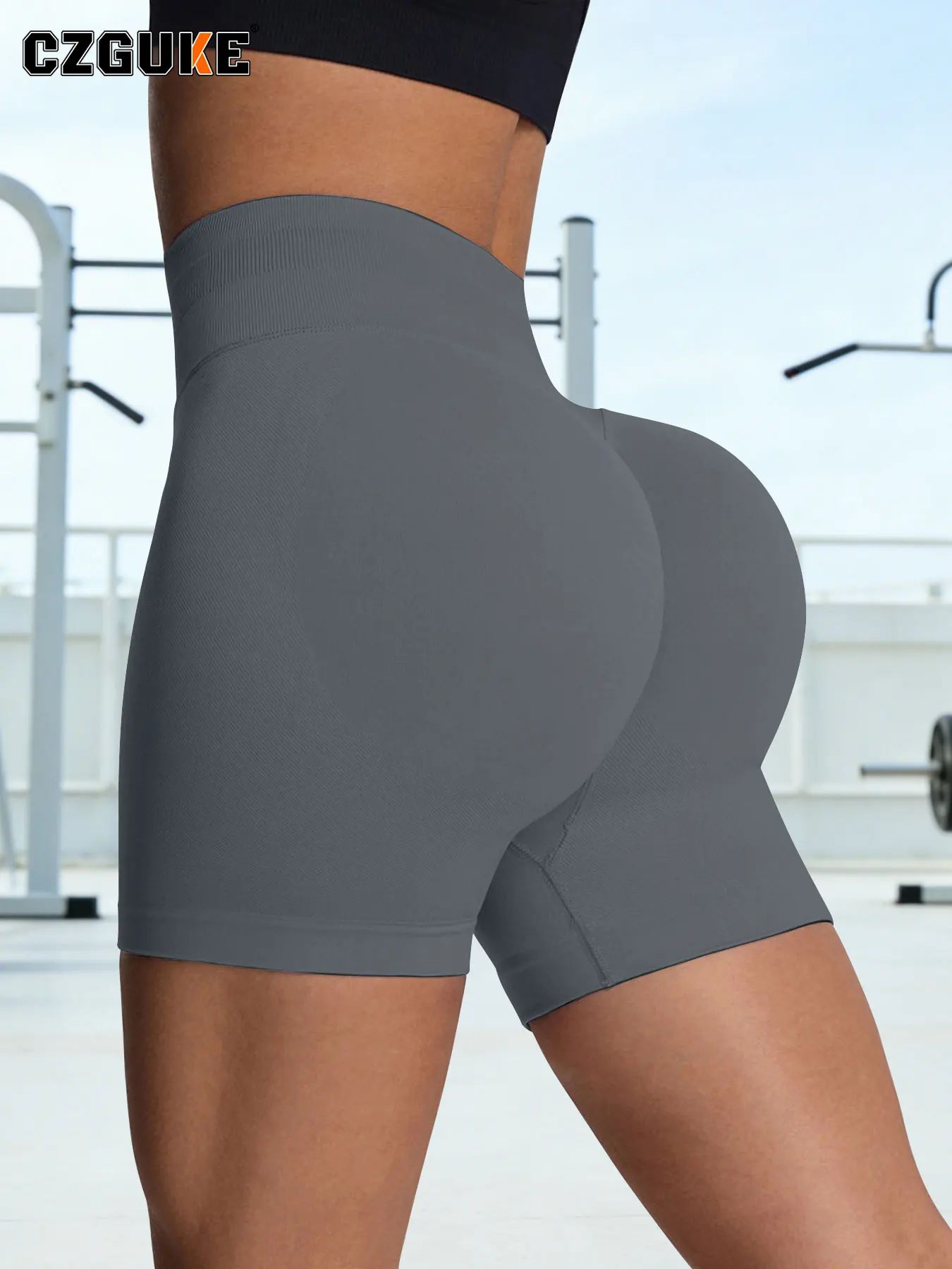 CZGUKE Women's 4.5-inch Fitness Shorts Seamless High Waist Yoga Shorts Hip Lifting Bicycle Sports Shorts Push Up Tight Shorts image 2