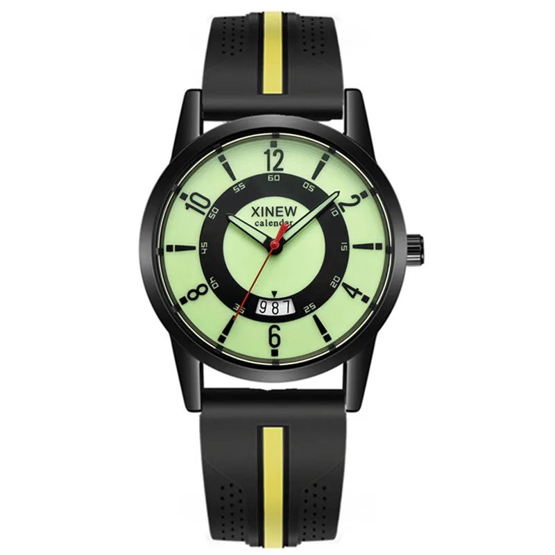 1pc / lot Genuine XINEW Brand Designer Watches For Men Fashion Casual Rubber Band Sports Military Date Quartz Watch Reloj Hombre
