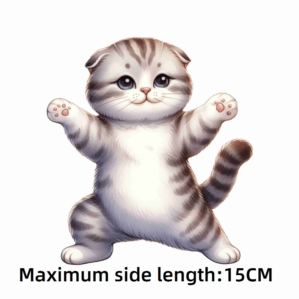 15cm Kids Yoga Kungfu Cat Iron On Heat Transfer Stickers For Clothes DTF Pinted Vinyl Thermal Appliques Washable T-Shirt Decal