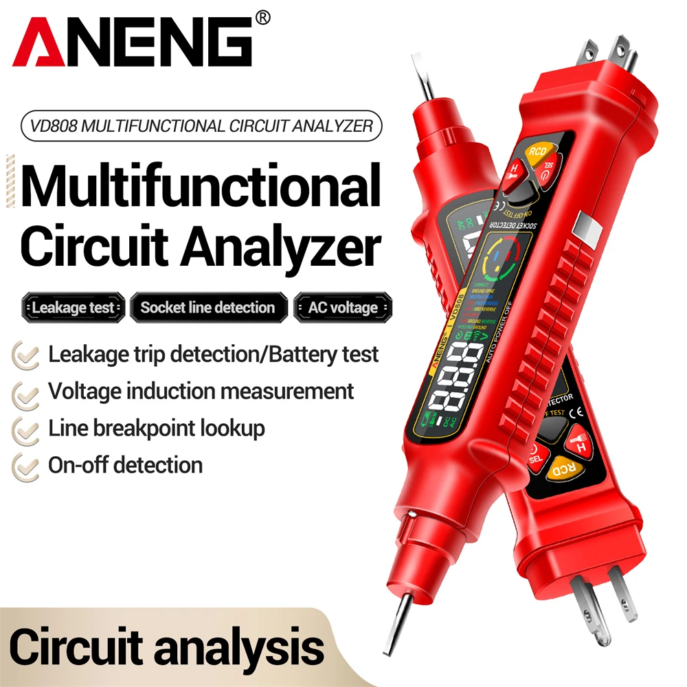 

ANENG VD808 Circuit Breaker Finders Socket Circuit Analyzer AC Voltage Tester US/EU Plug Leakage Polarity Leakage Test Tools