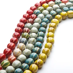 28pcs/Strand 11.5mm Pumpkin Stripe Ceramics Beads Colorful Glaze Beads For Jewelry Making Handmade Porcelain Beads DIY Necklace