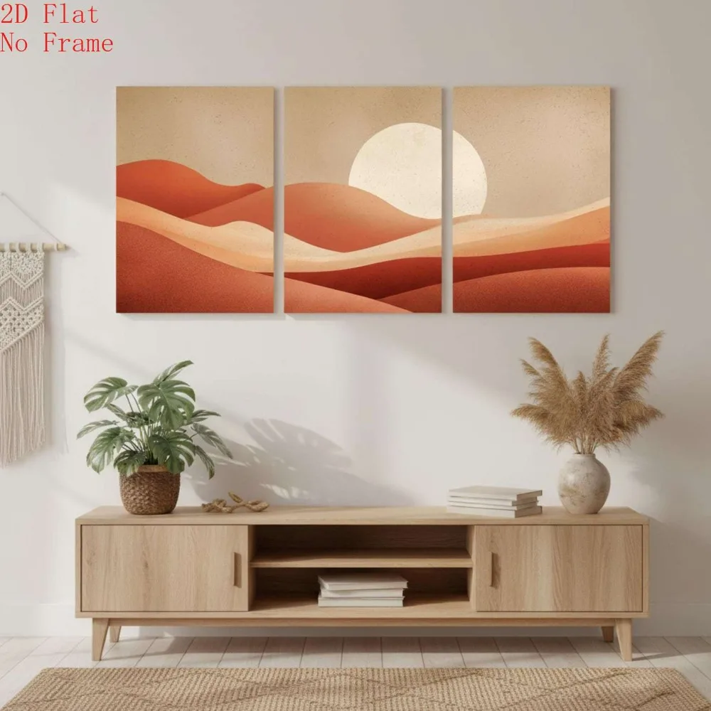 (NoFrame 3PCS)-2D Flat, 3pcs AZNM Terracotta Dunes Triptych Wall Art - Boho Minimalist Desert Posters, Modern Abstract Suitab