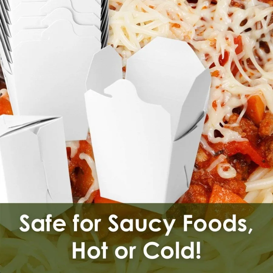 100% Recyclable 8oz White Small Chinese Take Out Boxes 50pk. Leakproof Greaseproof ToGo Containers For Restaurants Event Partie