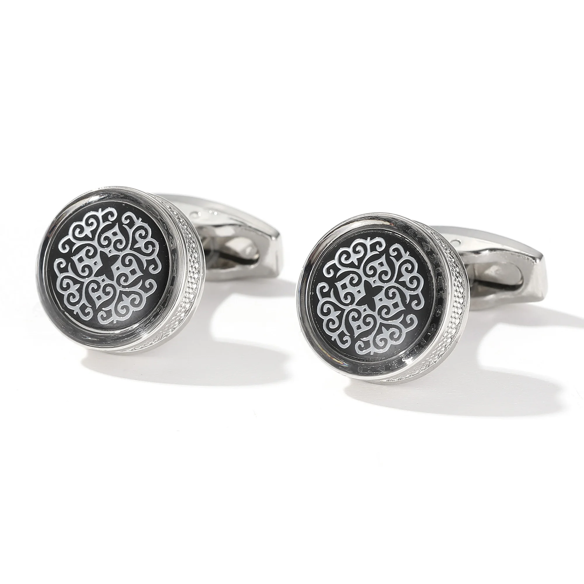TOMYE Cufflinks for Men, Vintage Pattern Round Silver Plated Shirt Cuff Links, Formal Casual Gift Jewelry for Dad Husband