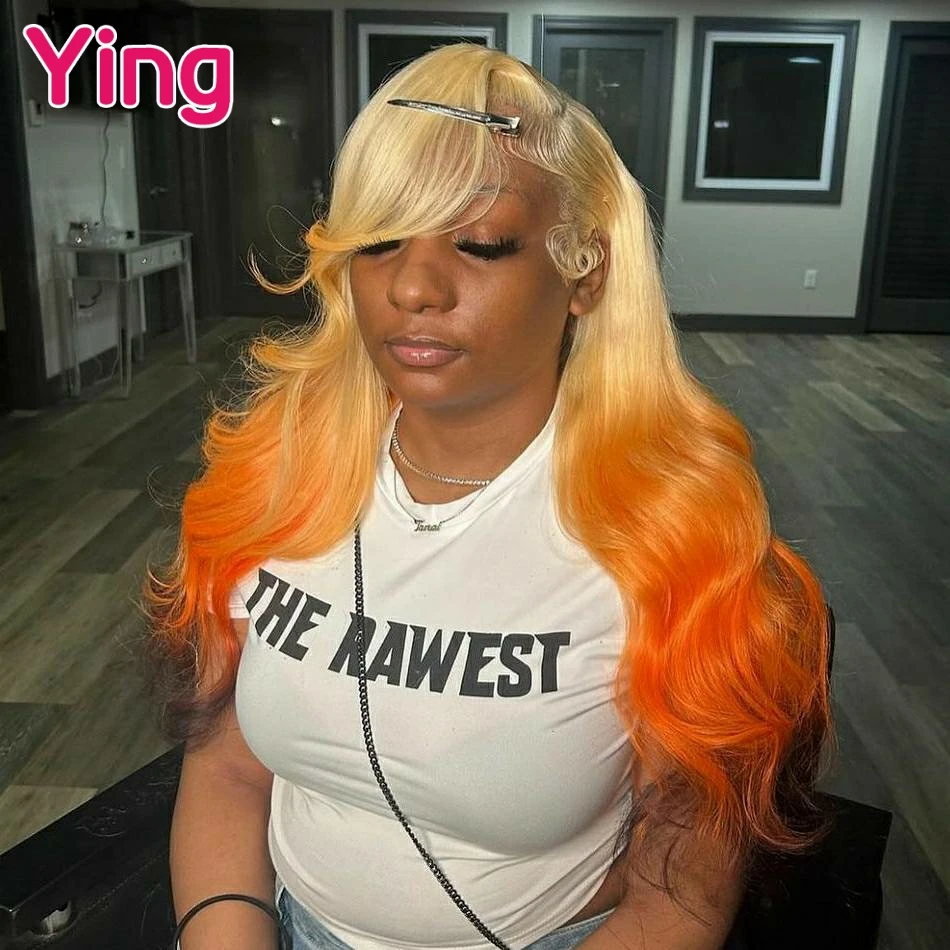 Ying 200% Omber Orange Colored Body Wave 13x6 Transparent Lace Front Wig 13x4 Lace Frontal Human Hair Wig 5x5 Lace Closure Wig